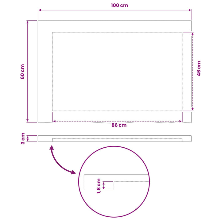 Rektangulært Bordplade 90 x 50 x 3,5 cm Rektangulær Naturfarvet