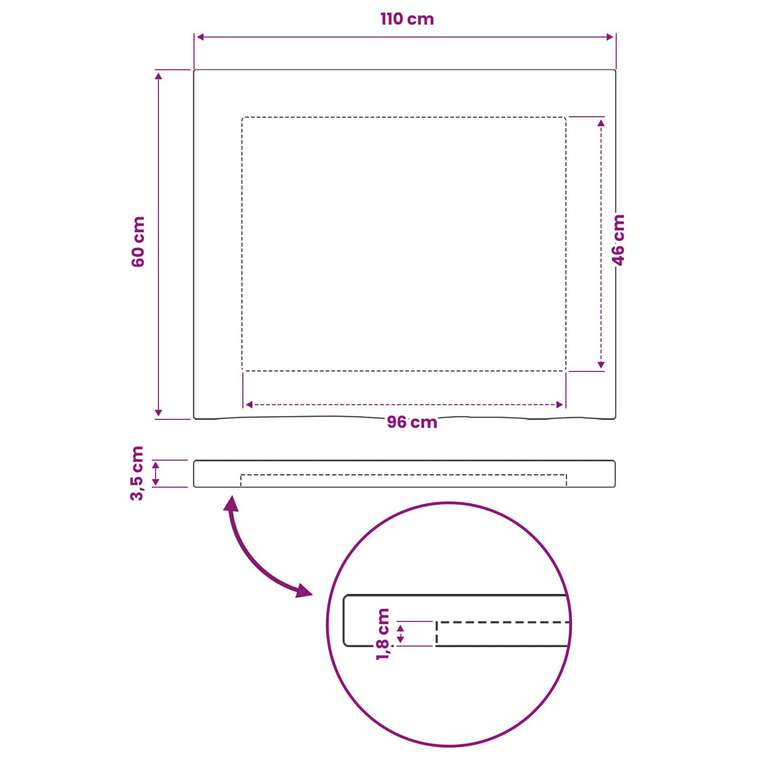 Rektangulært Bordplade 90 x 50 x 3,5 cm Rektangulær Mørk Brun