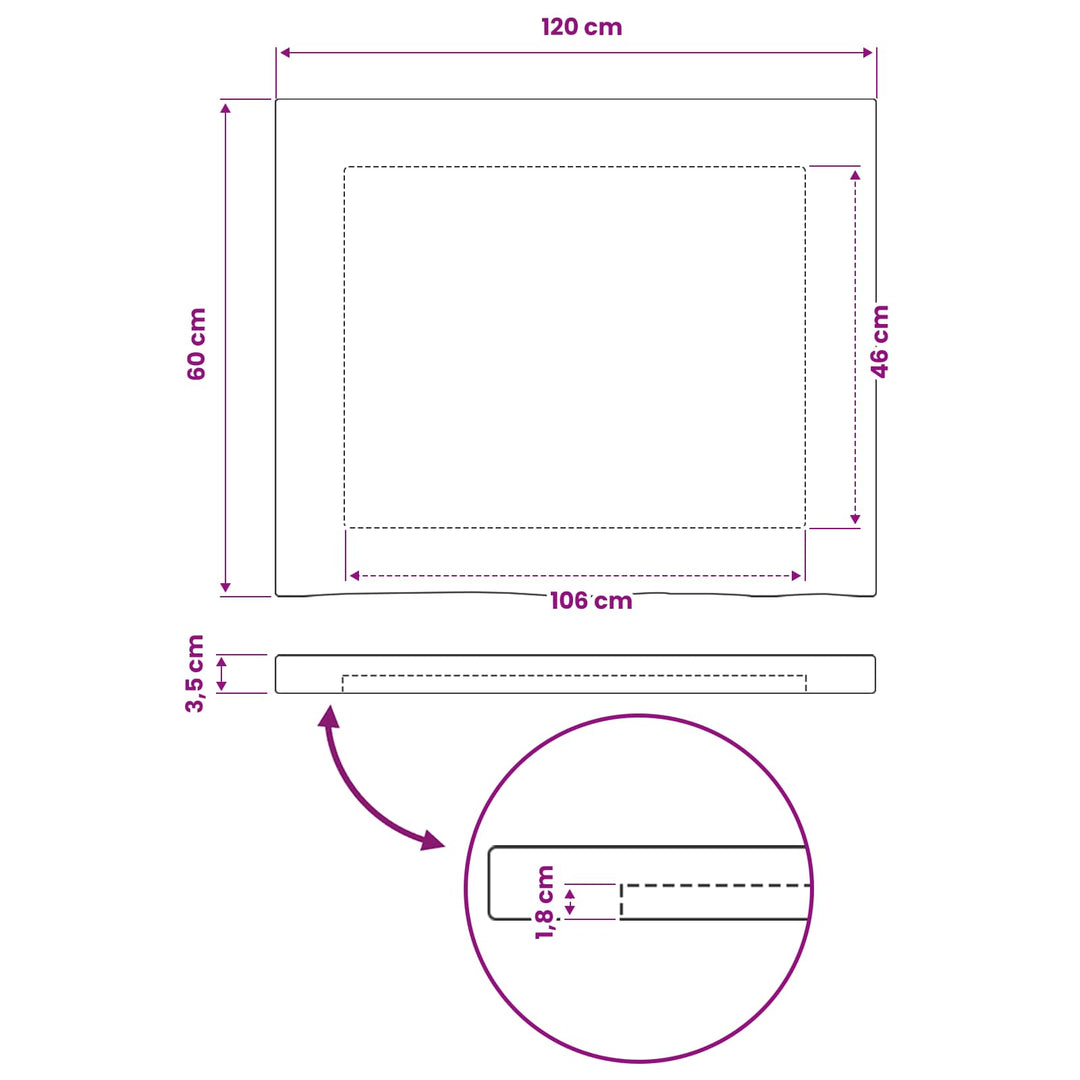 Rektangulært Bordplade 90 x 50 x 3,5 cm Rektangulær Naturfarvet