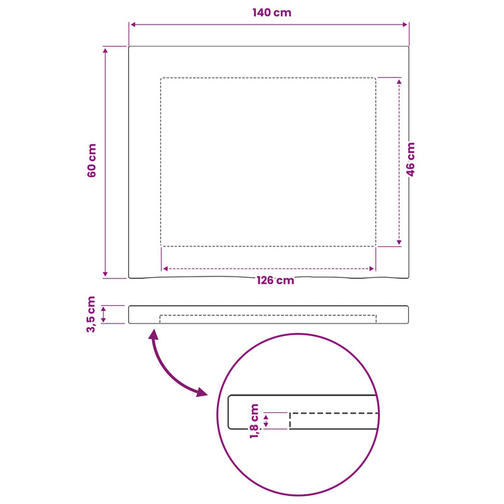 Rektangulært Bordplade 90 x 50 x 3,5 cm Rektangulær Naturfarvet