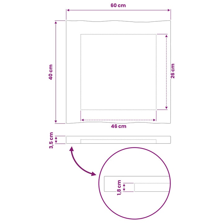 Rektangulært Bordplade 90 x 50 x 3,5 cm Rektangulær Hvid