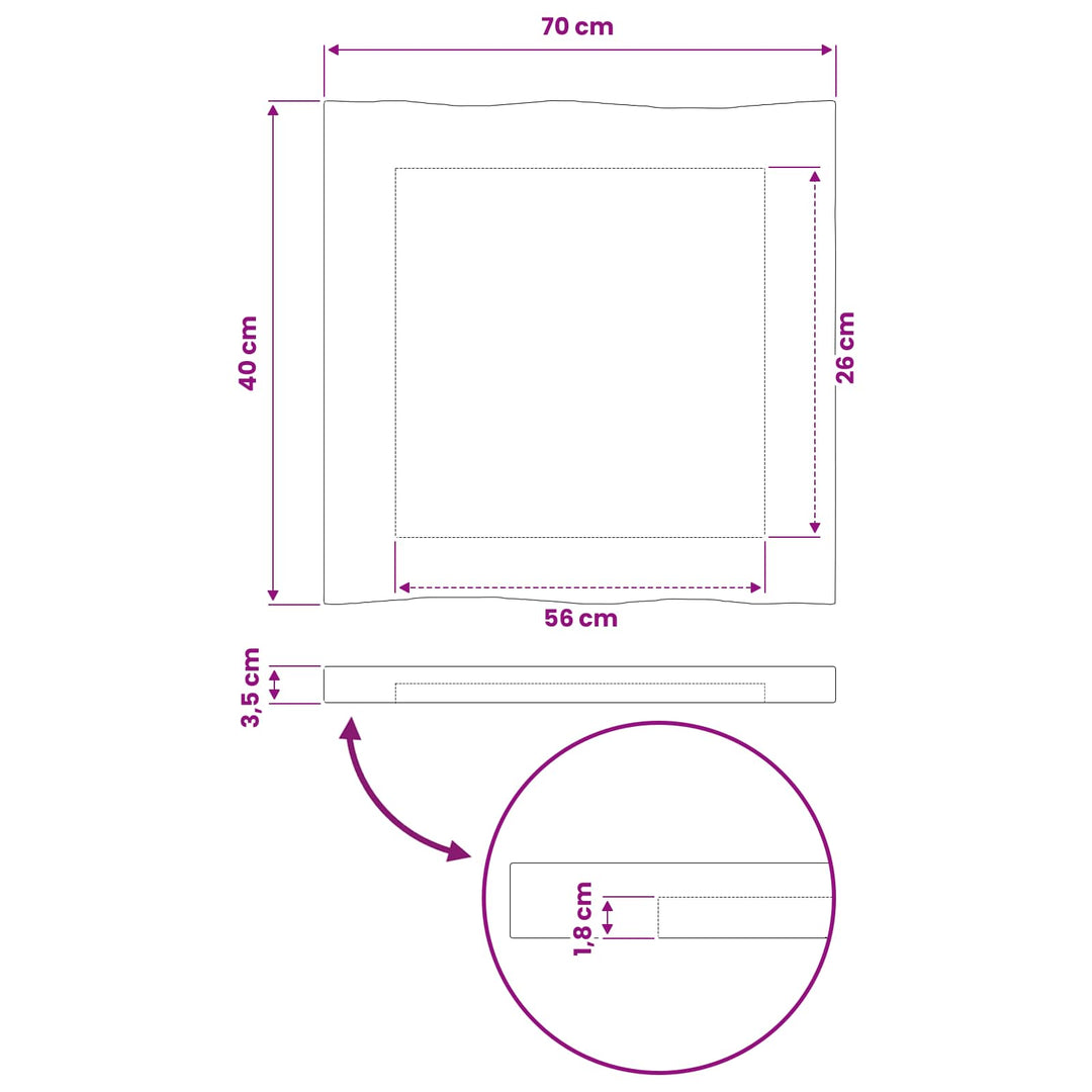 Rektangulært Bordplade 90 x 50 x 3,5 cm Rektangulær Hvid