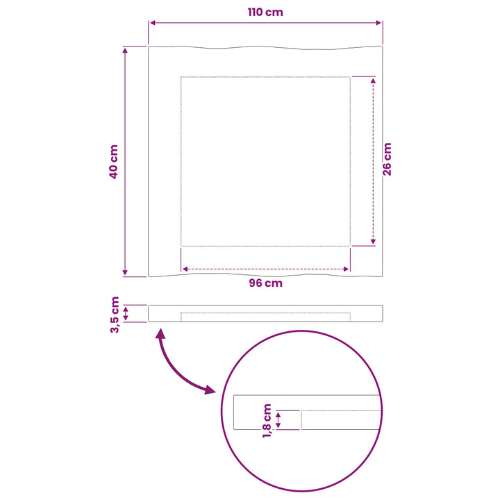 Rektangulært Bordplade 90 x 50 x 3,5 cm Rektangulær Naturfarvet