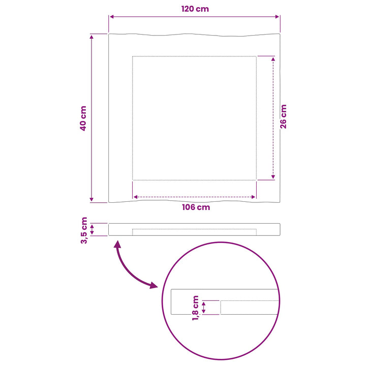 Rektangulært Bordplade 90 x 50 x 3,5 cm Rektangulær Naturfarvet