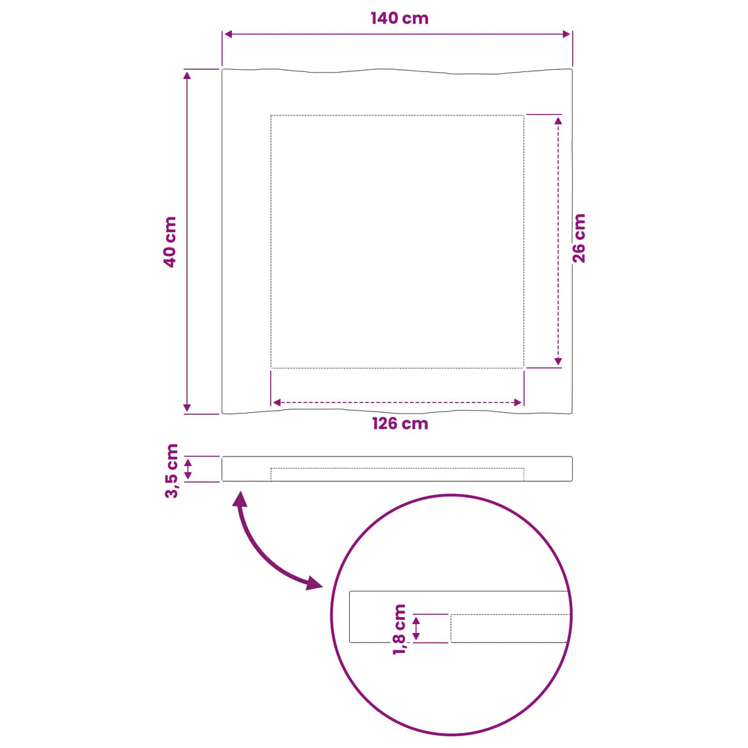 Rektangulært Bordplade 90 x 50 x 3,5 cm Rektangulær Naturfarvet