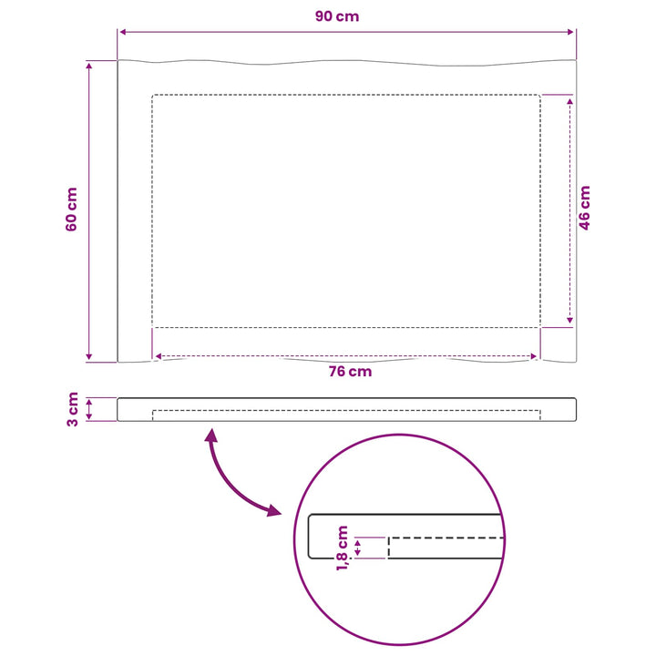 Rektangulært Bordplade 90 x 50 x 3,5 cm Rektangulær Hvid