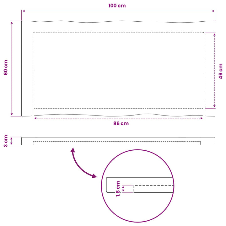 Rektangulært Bordplade 90 x 50 x 3,5 cm Rektangulær Hvid