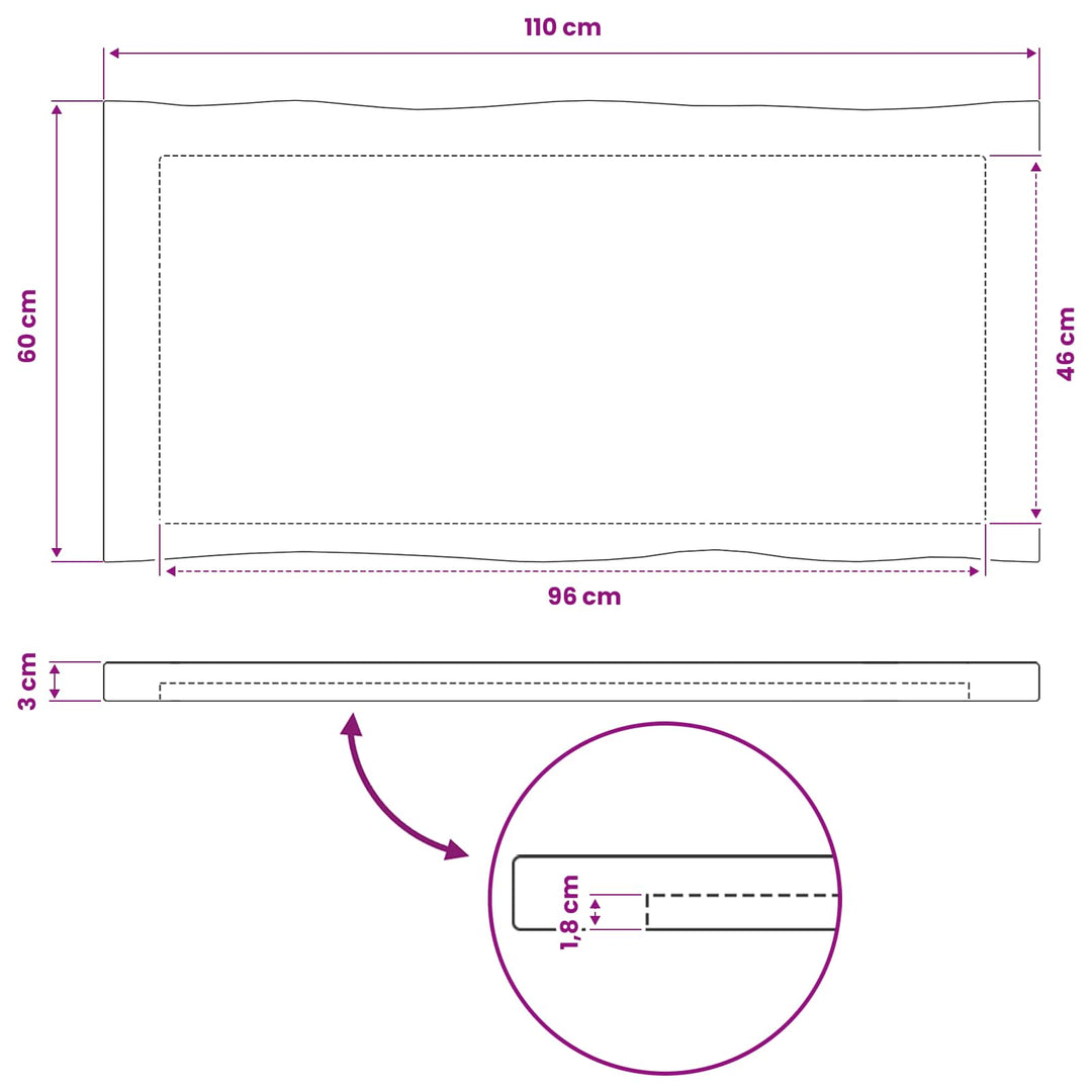 Rektangulært Bordplade 90 x 50 x 3,5 cm Rektangulær Hvid