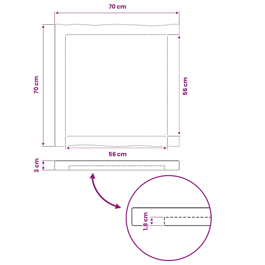 Rektangulært Bordplade 70 x 70 x 3,5 cm Firkantet Hvid