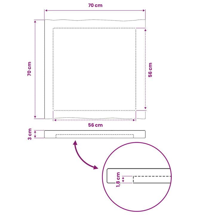 Rektangulært Bordplade 70 x 70 x 3,5 cm Firkantet Hvid