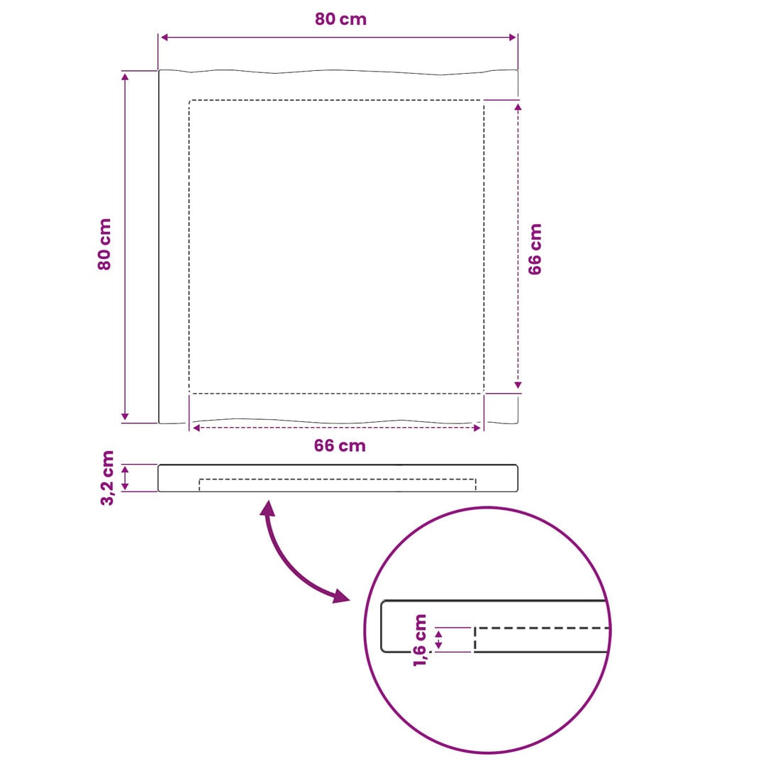 Rektangulært Bordplade 80 x 80 x 3,2 cm Firkantet