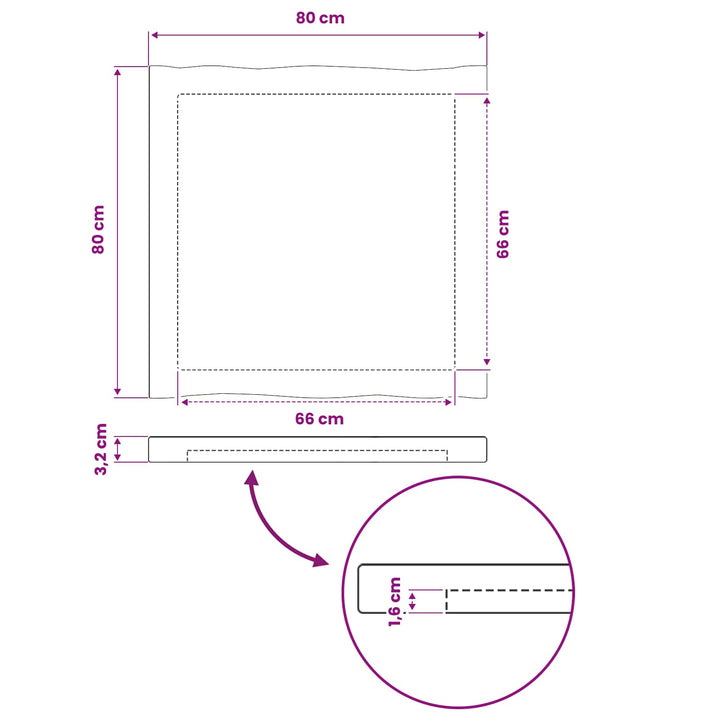 Rektangulært Bordplade 80 x 80 x 3,2 cm Firkantet