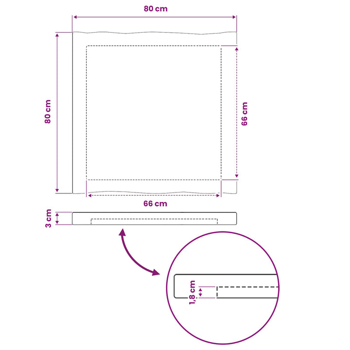 Rektangulært Bordplade 80 x 80 x 3,5 cm Firkantet Hvid