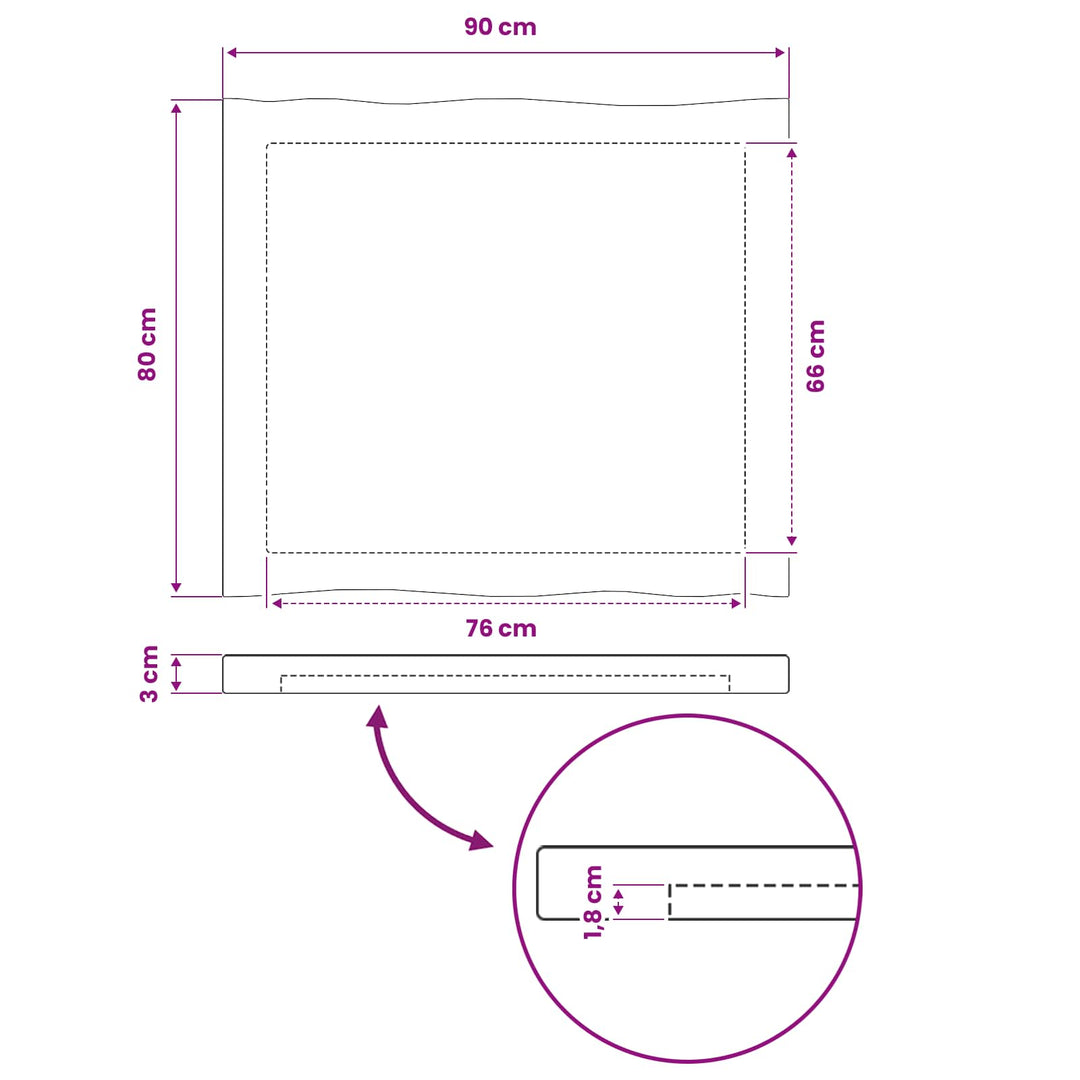 Rektangulært Bordplade 90 x 50 x 3,5 cm Rektangulær Mørk Brun