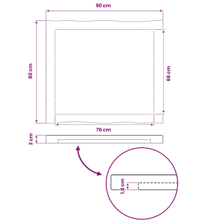 Rektangulært Bordplade 90 x 50 x 3,5 cm Rektangulær Mørk Brun