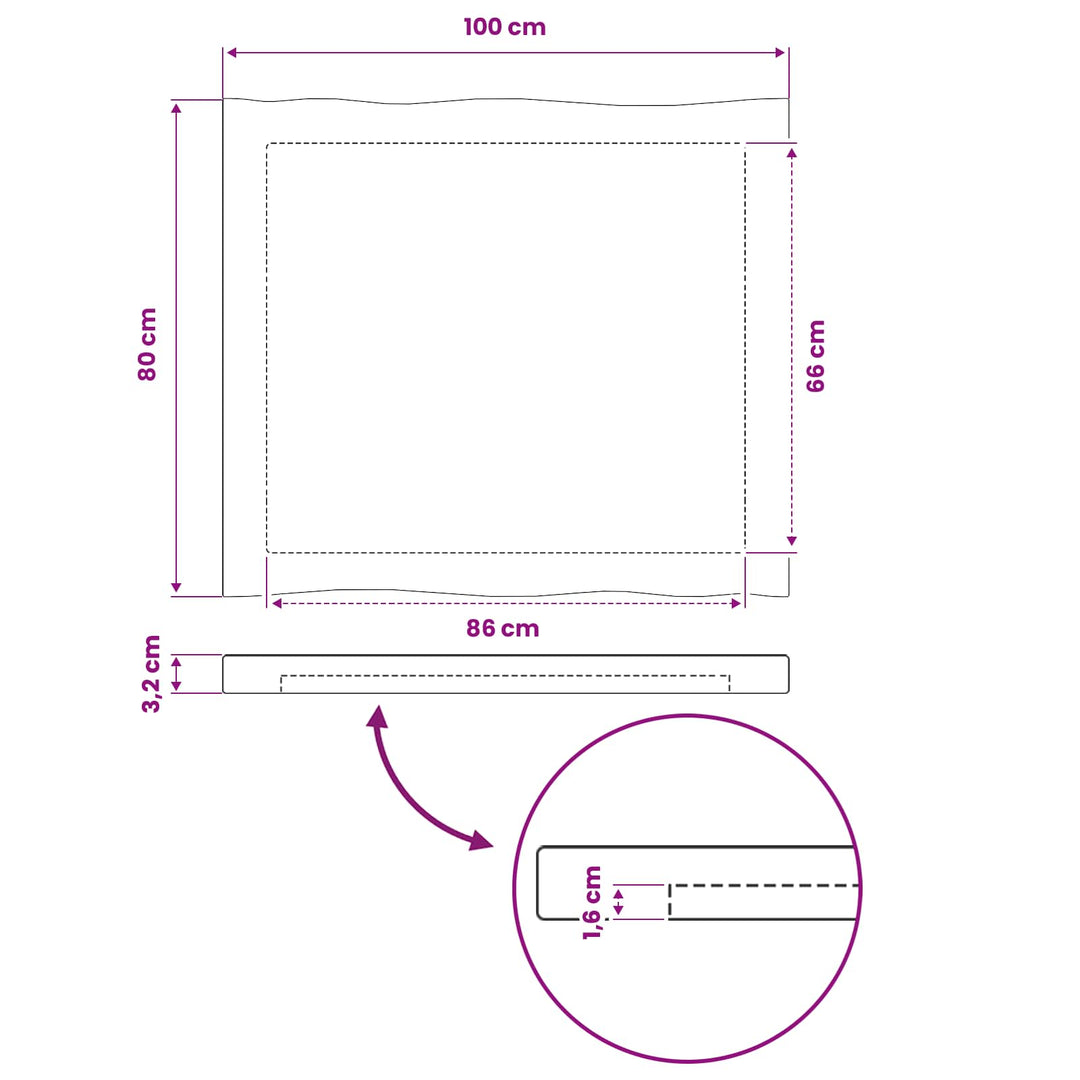 Rektangulært Bordplade 100 x 80 x 3,2 cm Rektangulær