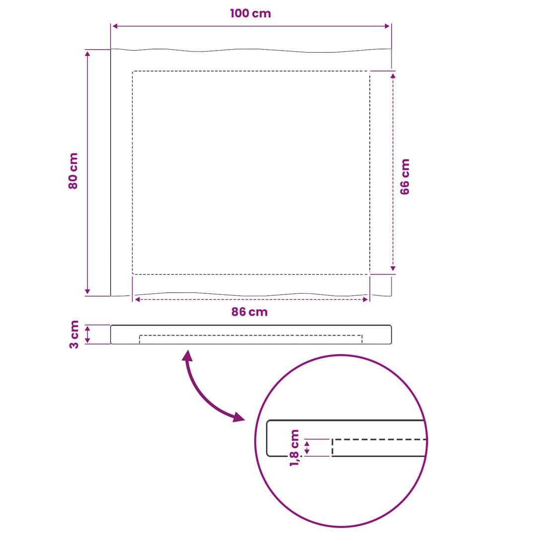Rektangulært Bordplade 90 x 50 x 3,5 cm Rektangulær Hvid