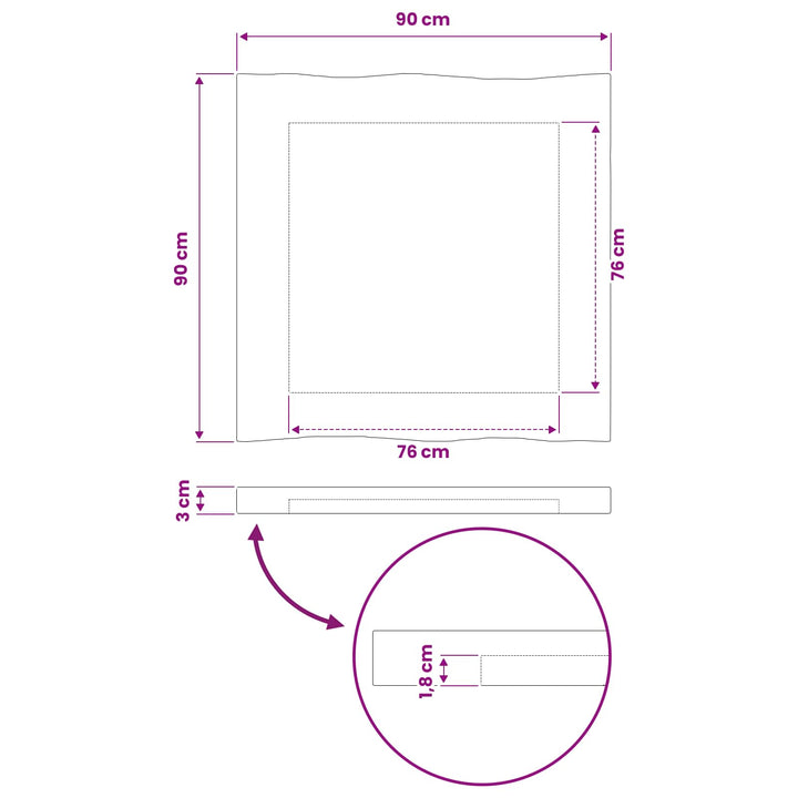 Rektangulært Bordplade 90 x 90 x 3,5 cm Firkantet Hvid