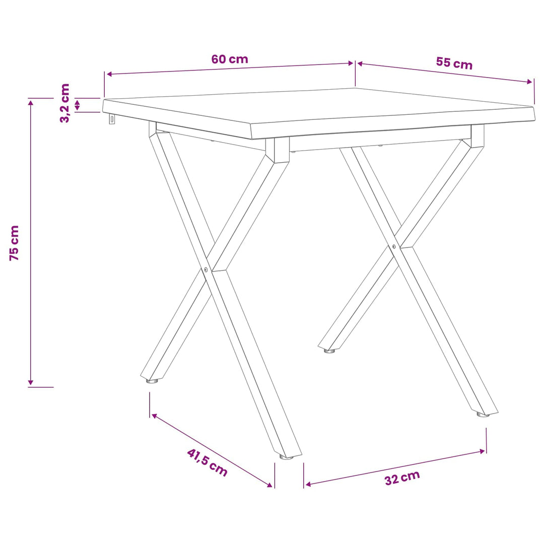 60 x 55 x 75 cm Massivt Akacietræ Hvid og sort Rektangulær