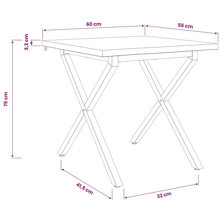 60 x 55 x 75 cm Massivt Akacietræ Hvid og sort Rektangulær