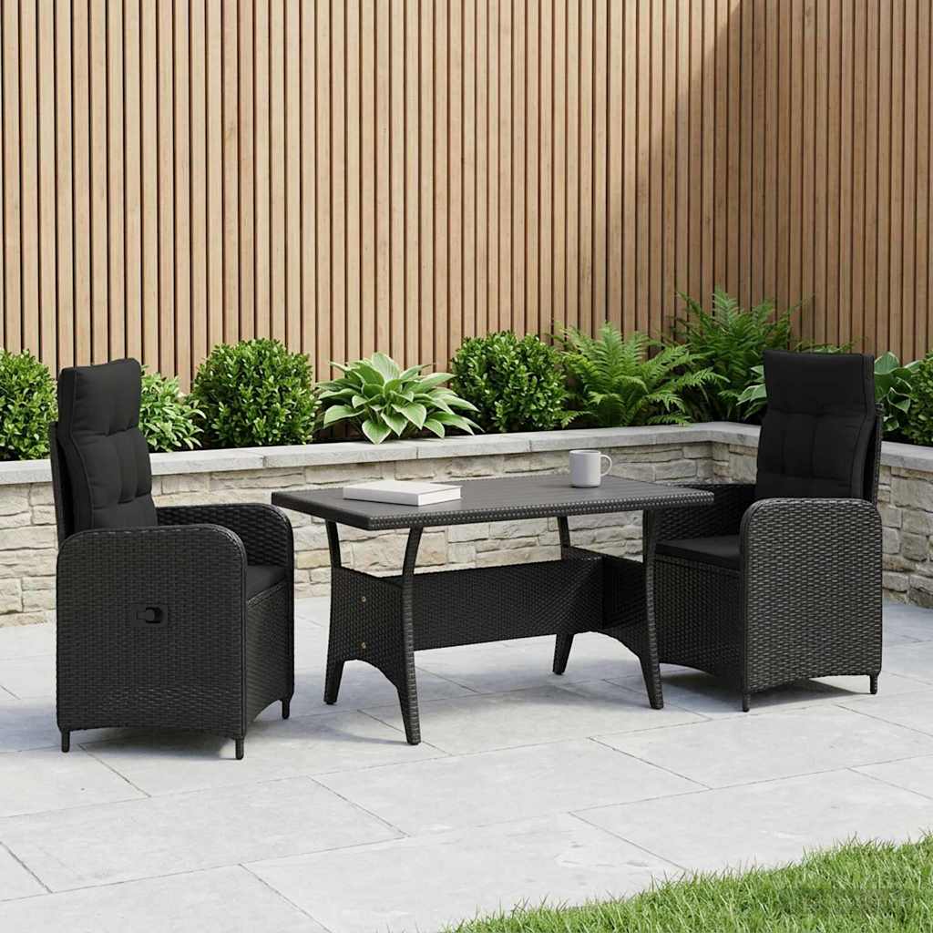 Udendørs spise sæt 3 stk. Sort polyrattan