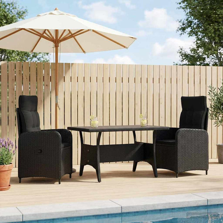 Udendørs spise sæt 3 stk. Sort polyrattan