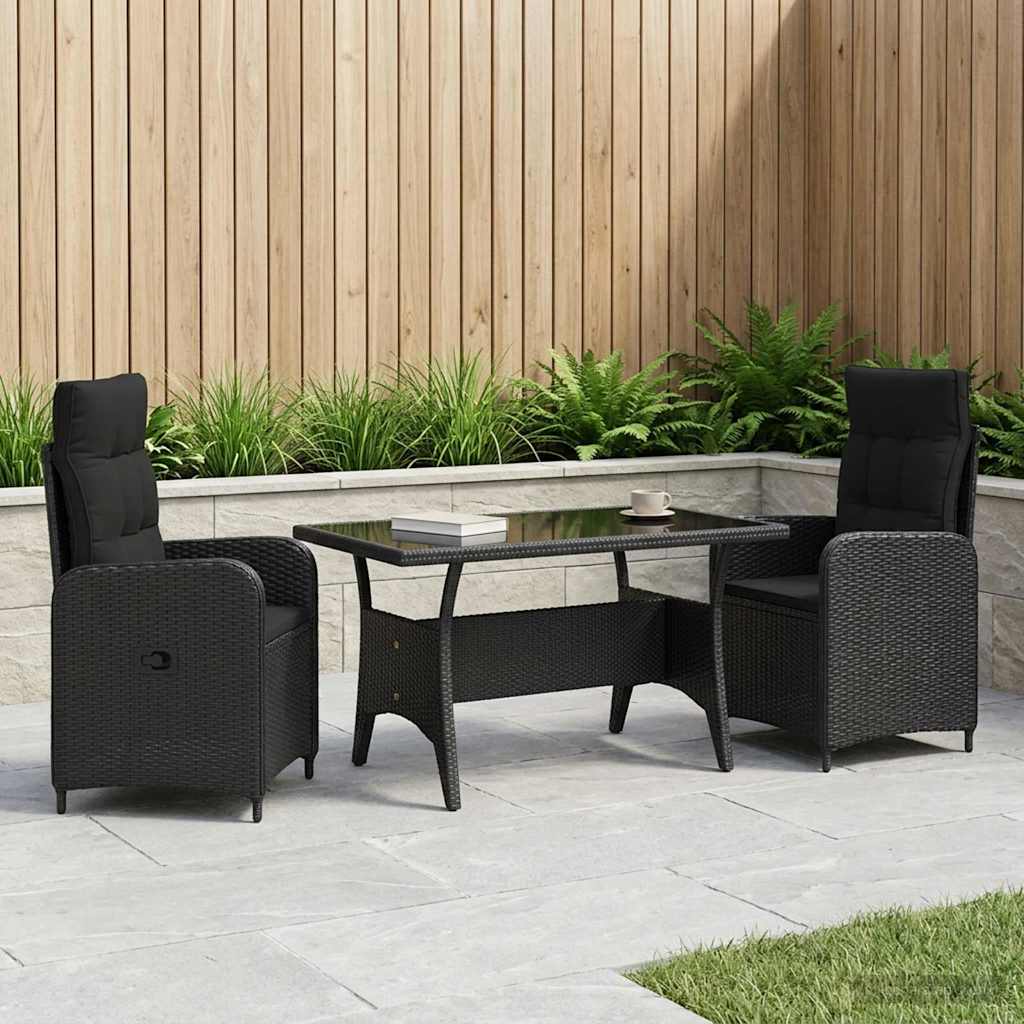 Udendørs spise sæt 3 stk. Sort polyrattan