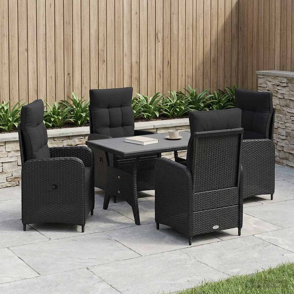 Udendørs spise sæt 5 stk. Sort polyrattan
