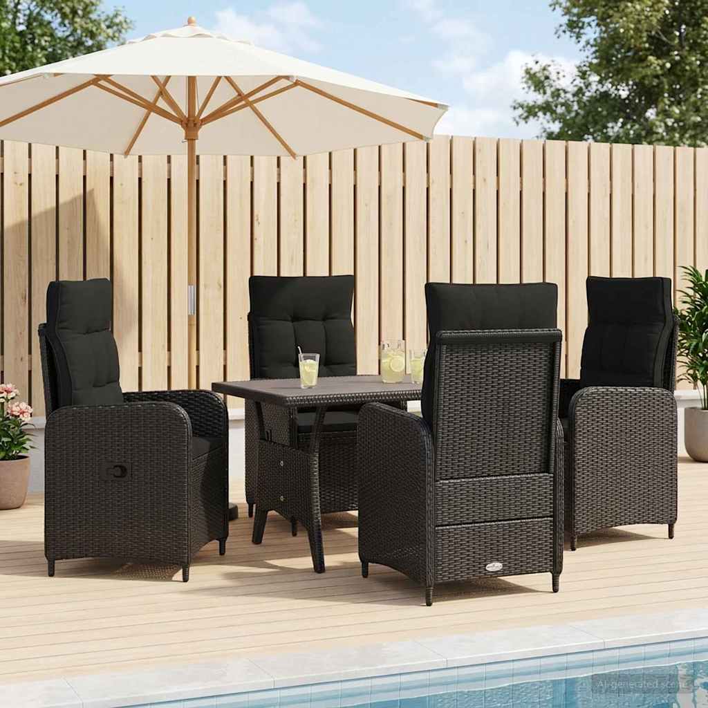 Udendørs spise sæt 5 stk. Sort polyrattan