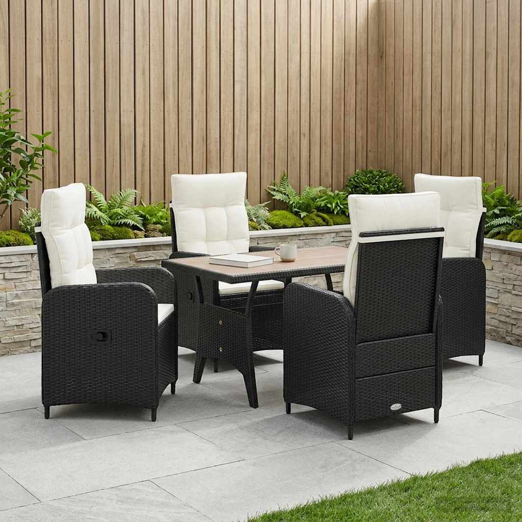Udendørs spise sæt 5 stk. Sort og Cremehvid polyrattan