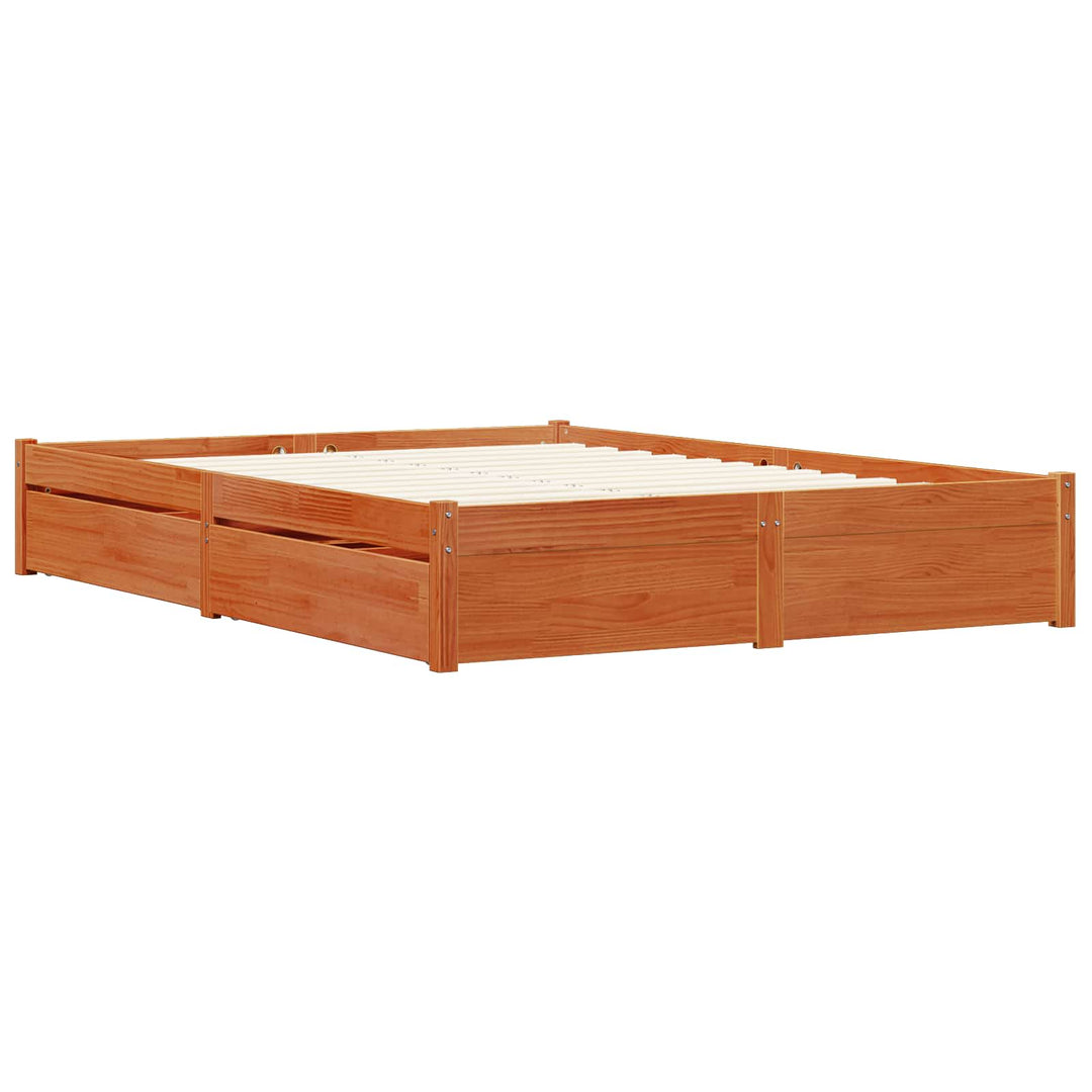 Sengestel med skuffe Voks brun 120 x 200 cm Massivt fyrretræ