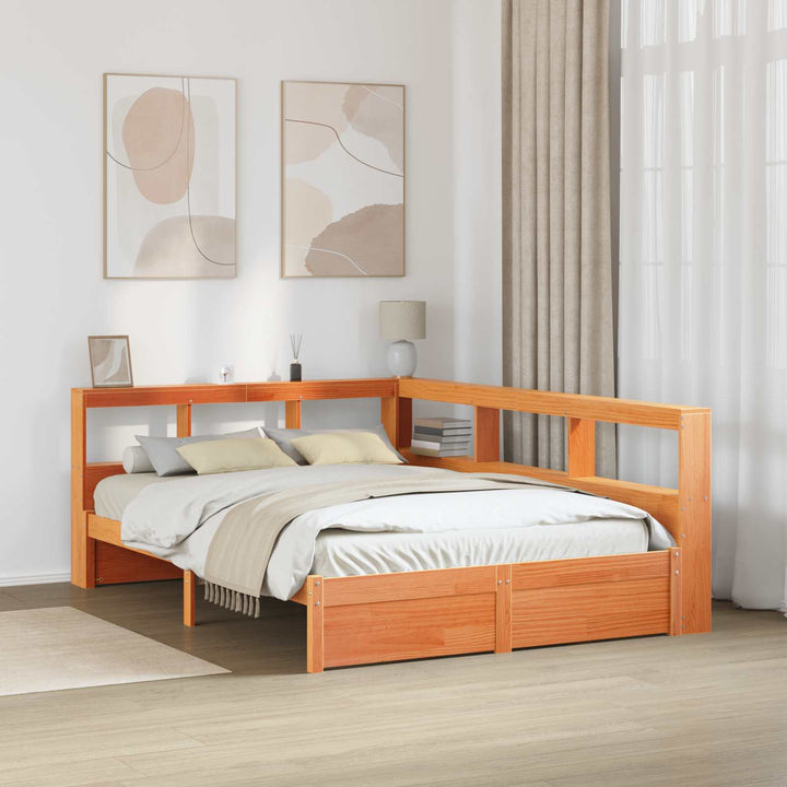 Bogreol Seng 2 pcs Voks brun 200 x 150 cm Massivt fyrretræ