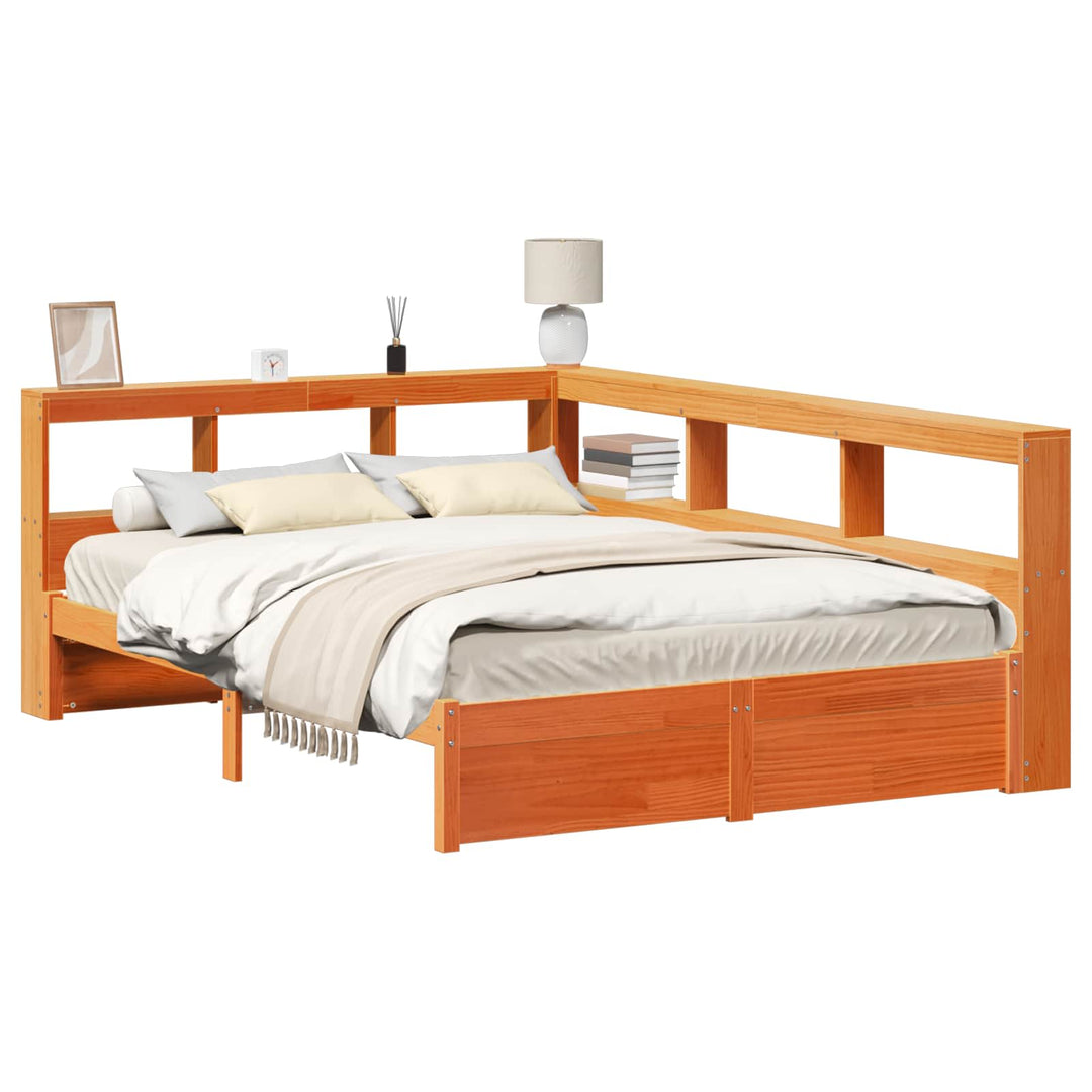 Bogreol Seng 2 pcs Voks brun 200 x 150 cm Massivt fyrretræ