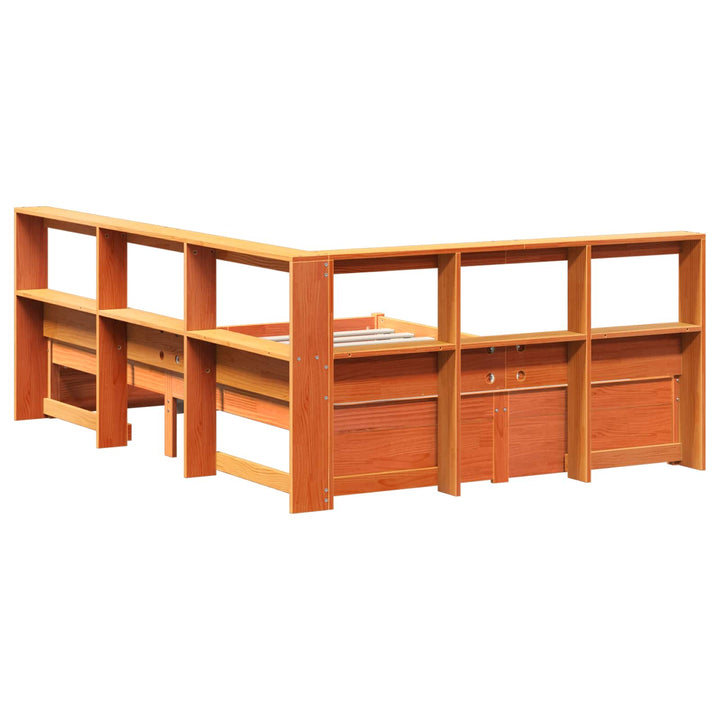 Bogreol Seng 2 pcs Voks brun 200 x 150 cm Massivt fyrretræ