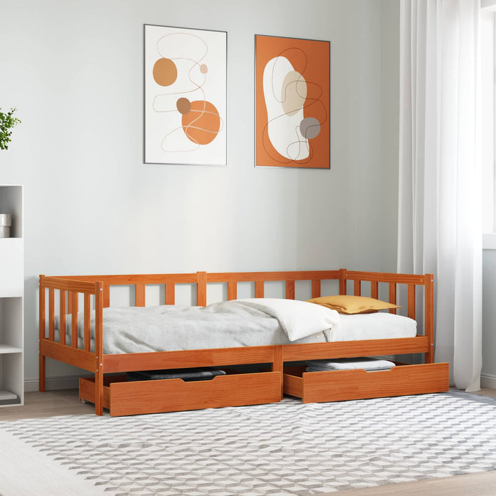 Daybed med hovedgærde 3 pcs Voks brun Massivt fyrretræ