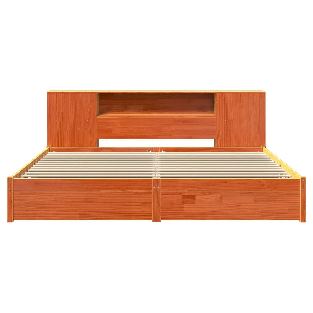 Sengestel med opbevaringshovedgavl Voks brun 200 x 200 cm