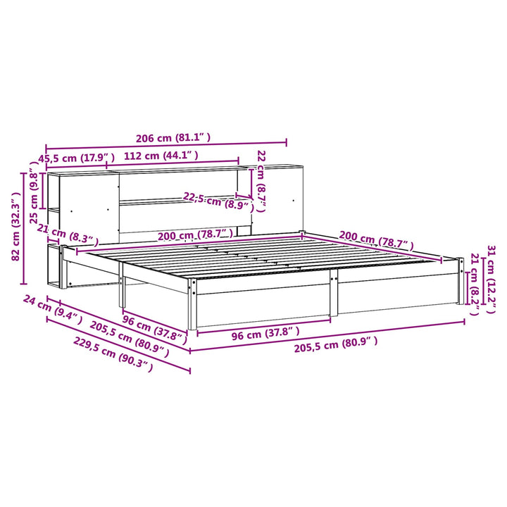 Sengestel med opbevaringshovedgavl Voks brun 200 x 200 cm