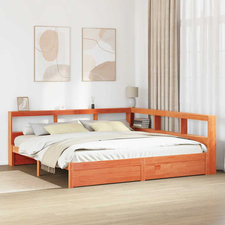 Bogreol Seng 2 pcs Voks brun 200 x 200 cm Massivt fyrretræ