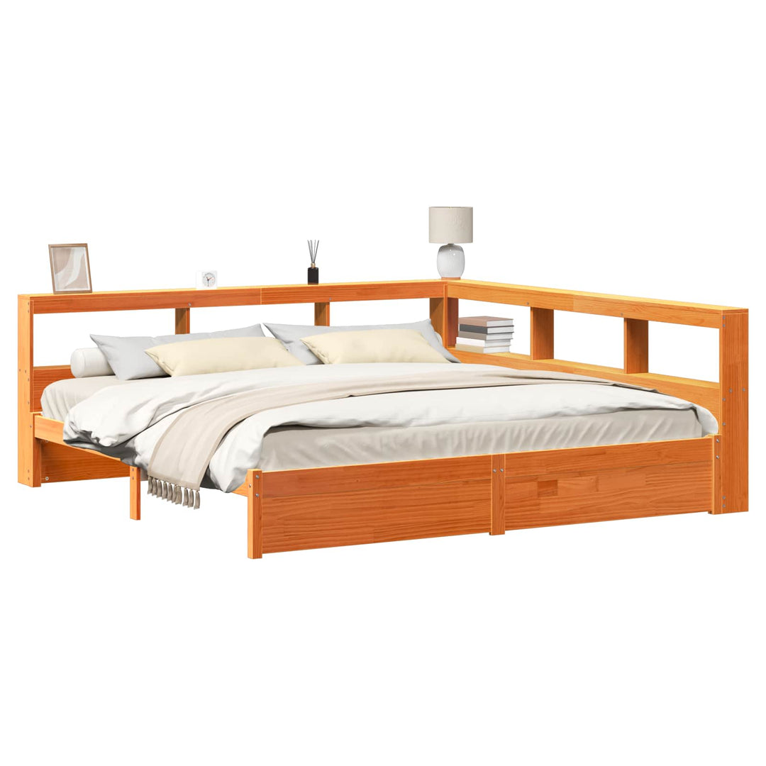 Bogreol Seng 2 pcs Voks brun 200 x 200 cm Massivt fyrretræ