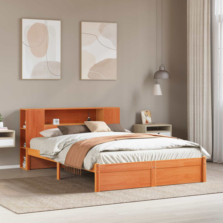 Sengestel med opbevaringshovedgavl Voks brun 140 x 200 cm