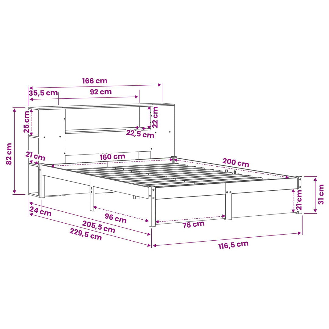Sengestel med opbevaringshovedgavl Voks brun 140 x 200 cm