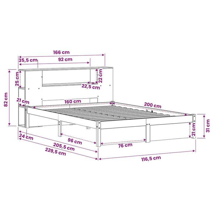 Sengestel med opbevaringshovedgavl Voks brun 140 x 200 cm