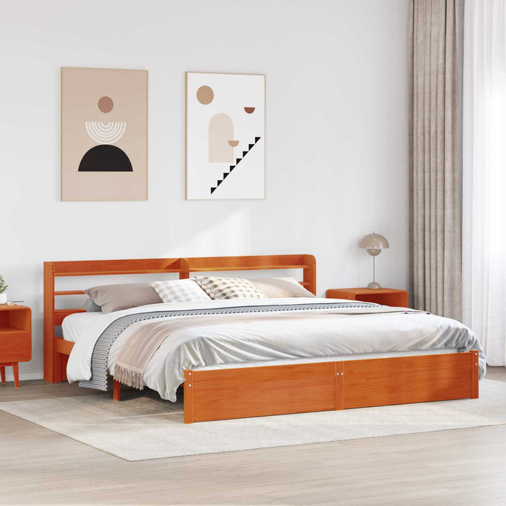 Sengestel Voks brun 200 x 200 cm Massivt fyrretræ