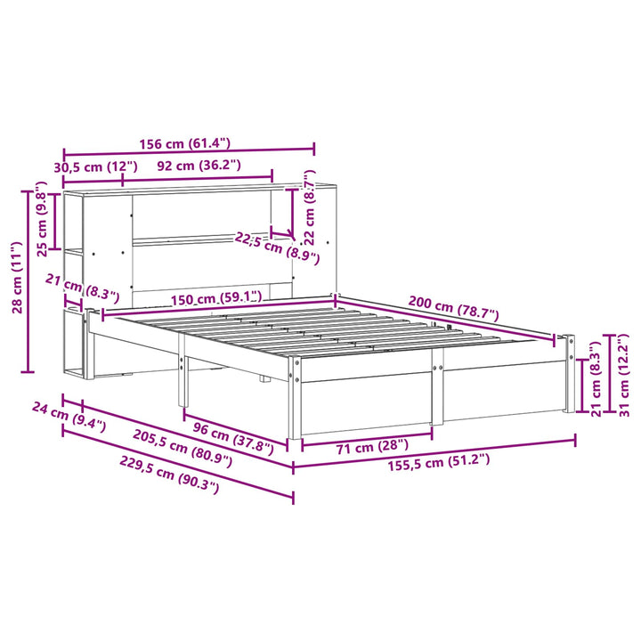Sengestel med opbevaringshovedgavl Voks brun 150 x 200 cm