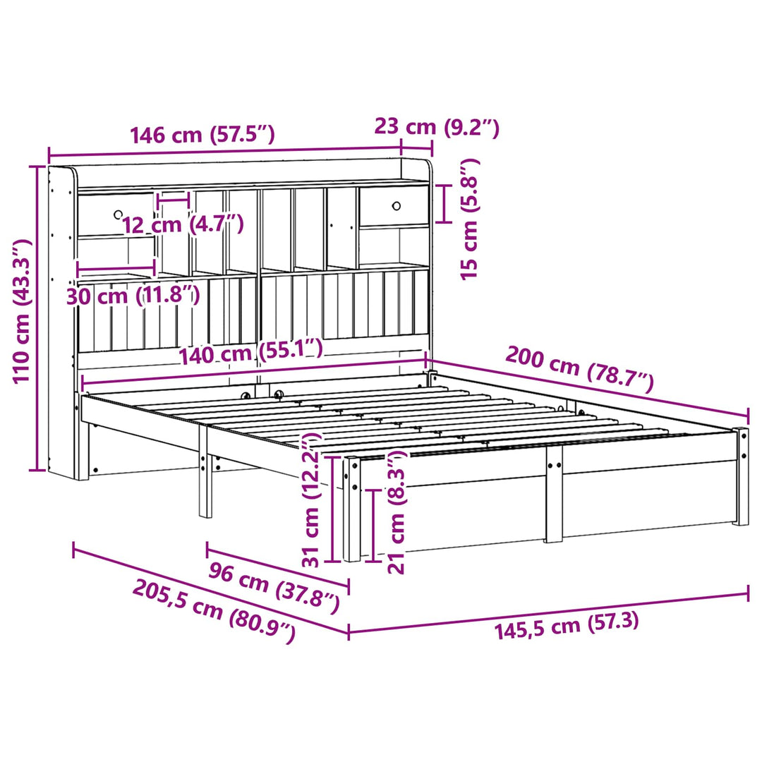 Bogreol Sengramme VoksBrun 200 x 140 cm Massivt fyrretræ