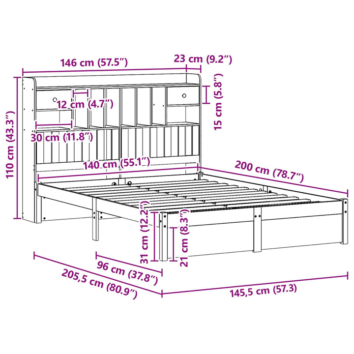 Bogreol Sengramme VoksBrun 200 x 140 cm Massivt fyrretræ
