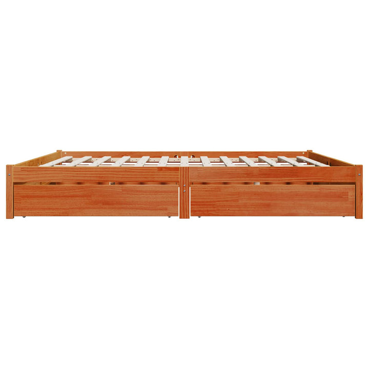 Sengestel med skuffe Voks brun 200 x 200 cm Massivt fyrretræ