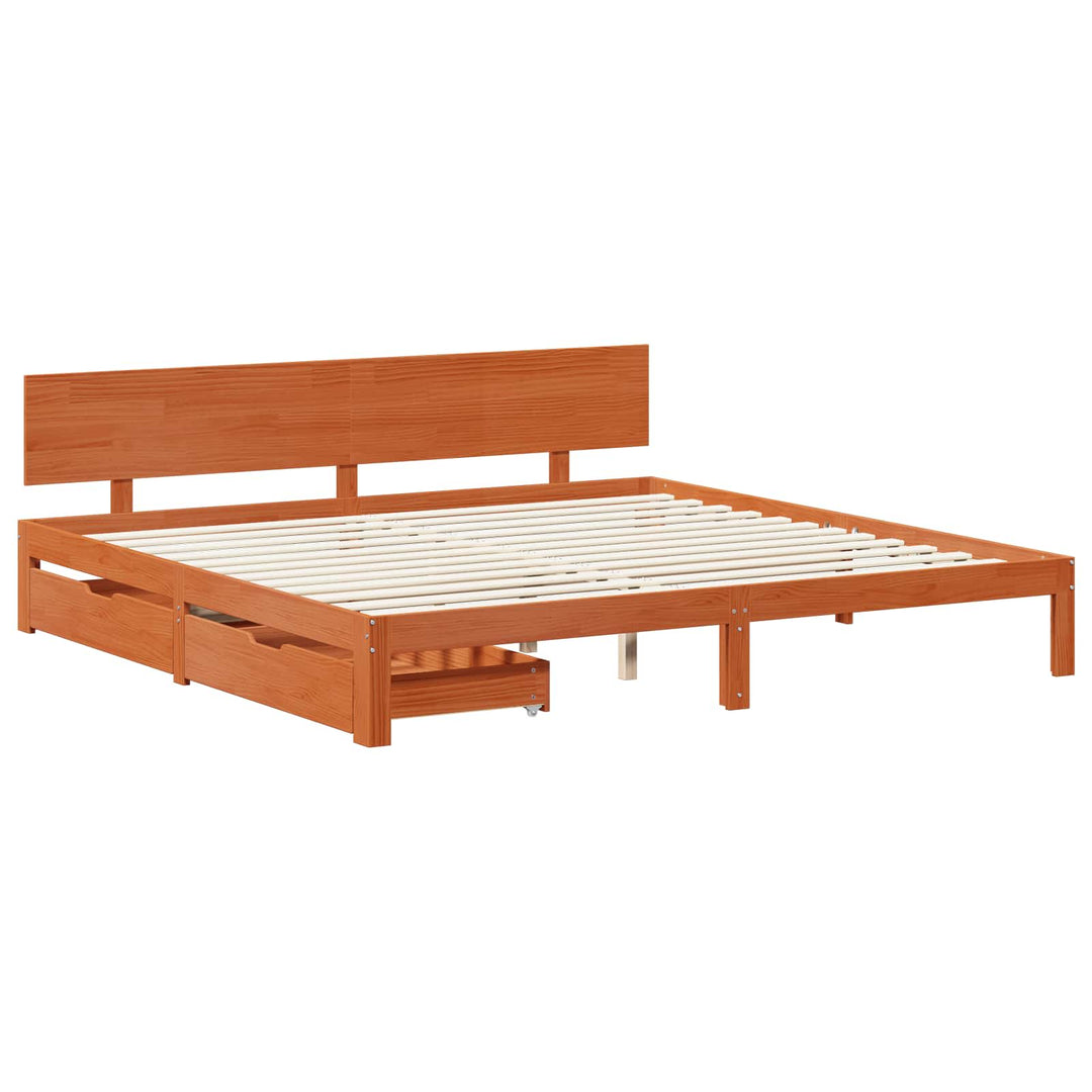 Sengestel med skuffe Voks brun 180 x 200 cm Massivt fyrretræ
