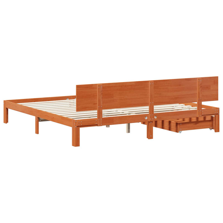 Sengestel med skuffe Voks brun 180 x 200 cm Massivt fyrretræ