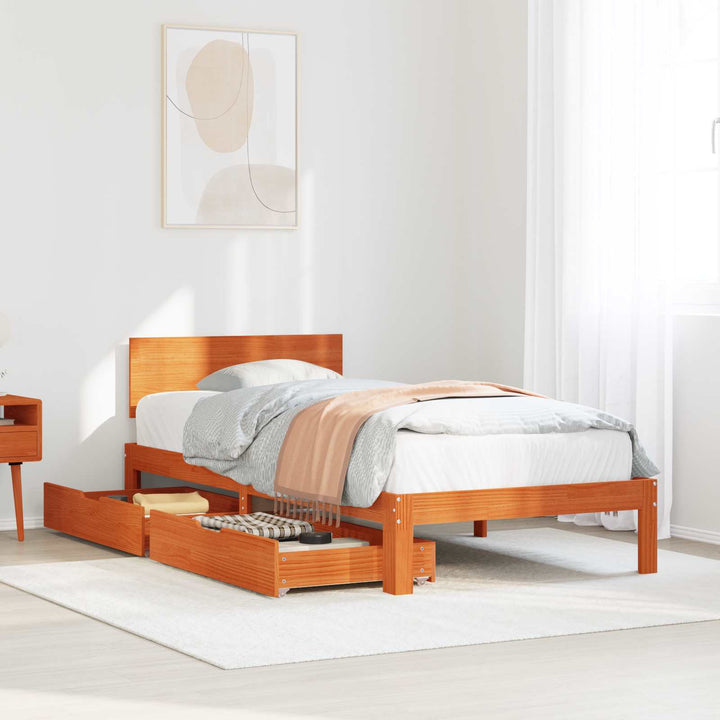Sengestel med hovedgærde Voks brun 70 x 190 cm Massivt fyrretræ